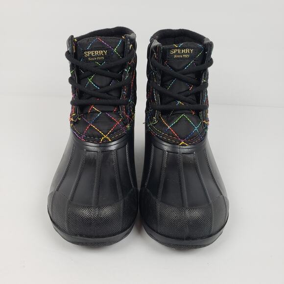 Sperry Port Rainbow Toddler Girls Size 12 Black Quilted Casual Duck Rain Boots - Picture 5 of 11